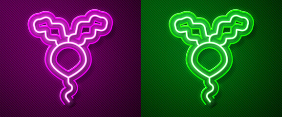 Poster - Glowing neon line Radish icon isolated on purple and green background. Vector