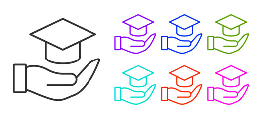 Sticker - Black line Education grant icon isolated on white background. Tuition fee, financial education, budget fund, scholarship program, graduation hat. Set icons colorful. Vector