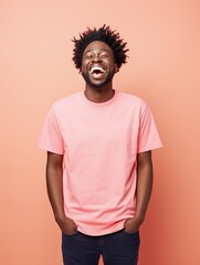 Wall Mural - attractive laughing  black man in casual clothes, generative ai