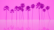 Leinwandbild Motiv Silhouettes of palm trees on pink background. Abstract pink tropical. 3d rendering