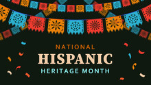 Hispanic Heritage Month. Abstract Flag Ornament Background Design, Retro Style With Text, Geometry