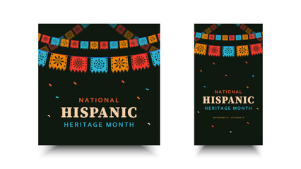 Wall Mural - Hispanic heritage month. Abstract flag ornament social media design, retro style with text, geometry