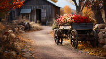 Horse Farm - Barn - Wagon - Fall - Autumn - Peak Leaves Season 