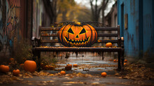 Halloween Pumpkin Park Bench 