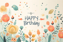 Background With Flowers, Happy Birthday Flat Invitation Birthday Card Design