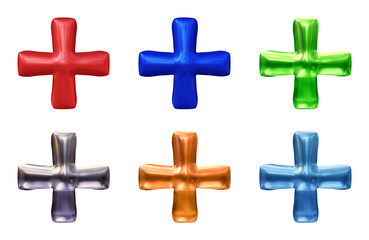 Poster - Set of plus symbol design. Icon or sign shape isolated on transparent background in 3d rendering.