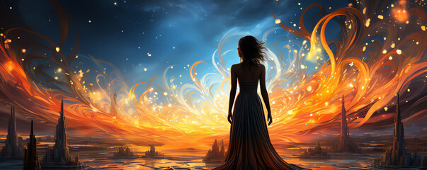 Wall Mural - woman in magic world, AI generated