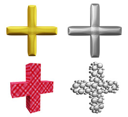 Poster - Set of plus symbol design. Icon or sign shape isolated on transparent background in 3d rendering.