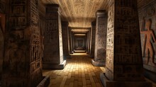 Interior Of A Pyramid With Hieroglyphs. Generative AI