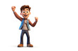 © Cherstva - Happy man male person successful fists hands up 3d style cartoon character. Winner young adult victory celebration