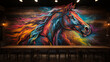 Behind bar mural of horse - equestrian center 