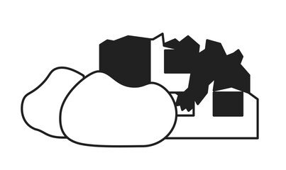 Poster - Destroyed real estate building monochrome flat vector object. Disaster consequences. Editable black and white thin line icon. Simple cartoon clip art spot illustration for web graphic design
