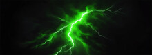 Green Lightning In Plain Black Background Background From Generative AI
