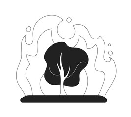 Poster - Burning tree monochrome flat vector object. Fire in forest. Natural disaster. Editable black and white thin line icon. Simple cartoon clip art spot illustration for web graphic design