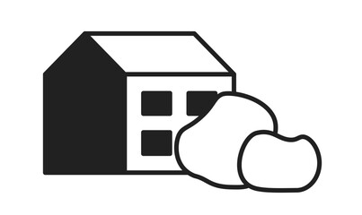 Poster - Apartment near snow drift monochrome flat vector object. Editable black and white thin line icon. Simple cartoon clip art spot illustration for web graphic design