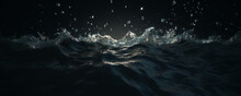 Dynamic Water Cover Photo With Banner Space, Dark With Water Rolling And Waves Crashing With Black Background, Hero Image Web Banner With Room For Text