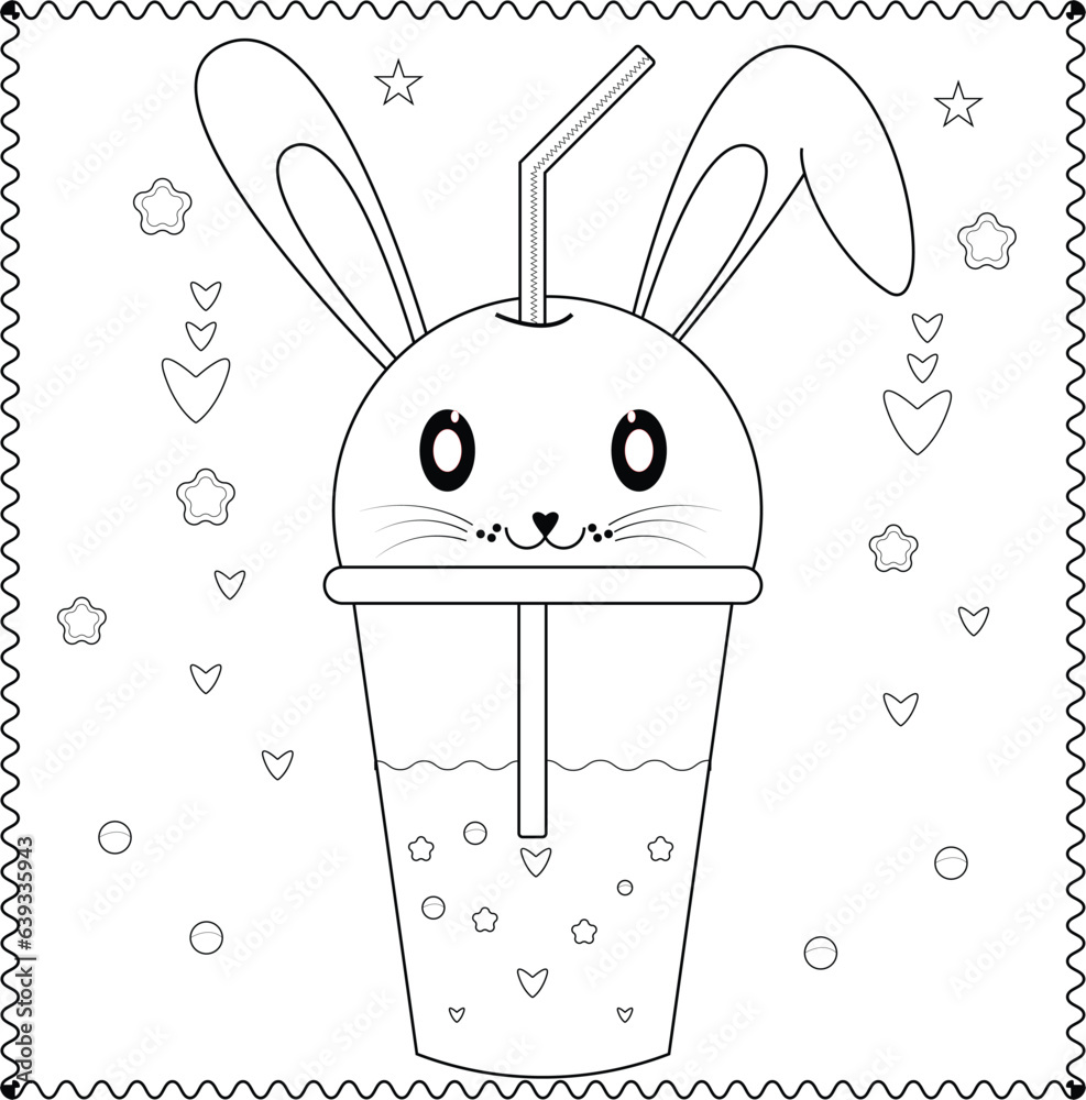 Cute kawaii animal and food coloring pages for kids. Black and white