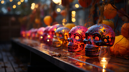 Wall Mural - Neon Glass Halloween Skulls 