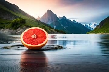 Wall Mural - landscape with lake and mountains