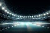 Fototapeta Sport - Background with illuminated stadium lights at night and 3D graphics. Generative AI