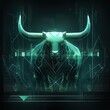 Abstract green bull forex chart. Dark background. Financial concept. Generative ai