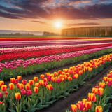 Fototapeta Tulipany - Field of tulips in spring. Generative AI.