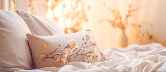 Poster - bedroom with stunning pillows on the cozy bed