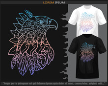Gradient Colorful Eagle Head Mandala Arts Isolated On Black And White T Shirt.
