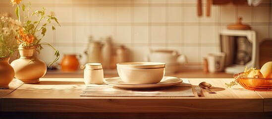 Aufkleber - Dinner served on kitchen table with warm interior