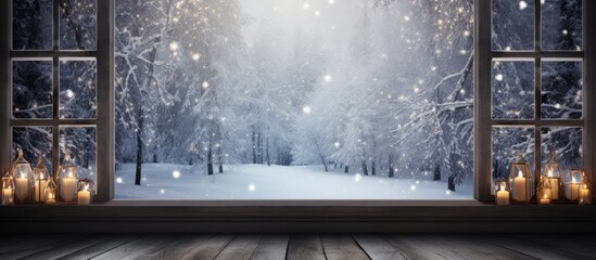 Aufkleber - Empty table and winter window in background