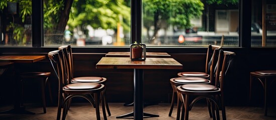 Canvas Print - Furniture made of wood placed in a coffee shop