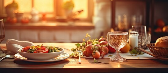 Aufkleber - Dinner served on kitchen table with warm interior