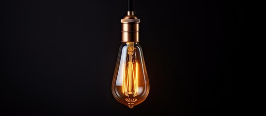 Aufkleber - Glowing vintage light bulb on black background retro design LED lamps for loft and cafe