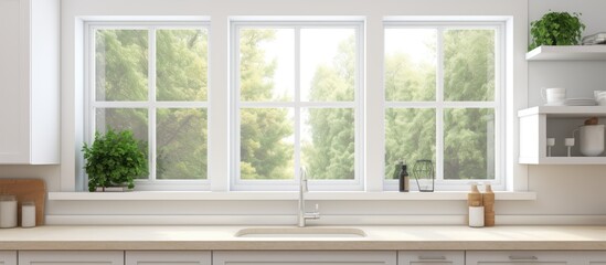 Aufkleber - Bright kitchen with white counters by window