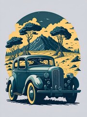 Wall Mural - Retro style car. AI generated illustration