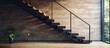 © HN Works - Contemporary interior with black metal and wooden plank stairs