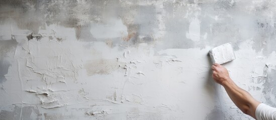 Canvas Print - Leveling a wall with plaster Coating a concrete wall with a roller