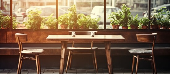 Canvas Print - Furniture made of wood placed in a coffee shop