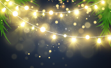 Poster - Christmas bright, beautiful lights, design elements. Glowing lights for design of Xmas greeting cards. Garlands, light Christmas decorations.	
