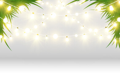 Poster - Christmas bright, beautiful lights, design elements. Glowing lights for design of Xmas greeting cards. Garlands, light Christmas decorations.	
