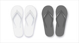 Fototapeta  - Realistic 3d White and Black Blank Empty Flip Flop Closeup Isolated on White Background. Design Template of Summer Beach Flip Flops Pair Mockup. Vector