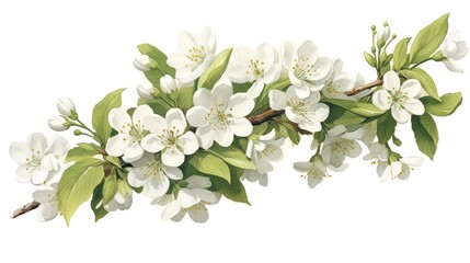 realistic fruit tree branch with spring flowers. beautiful flowering apple tree in spring day. gener