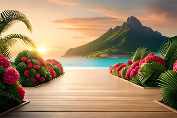 Wall Mural - beach with sunset