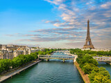 Fototapeta  - Paris aerial panorama with river Seine and Eiffel tower, France