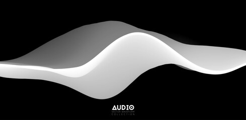 Poster - sound wave visualiztion. 3d black and white solid waveform. voice sample pattern.