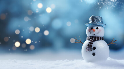  A snowman wearing a hat and scarf