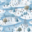 Winter Joy: Seamless Pattern of Isometric Ice Skaters on a Frozen Lake