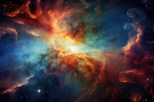 Deep Space Abstract Background With Vibrant Nebulas, Sparkling Star Fields, And Remote Galaxies