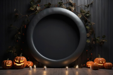 Poster - Halloween background with podium copy space for product display. 3D rendering Generative ai