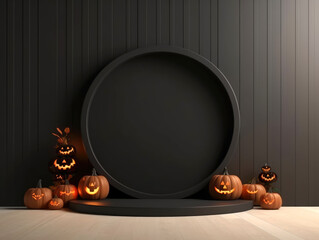 Poster - Halloween background with podium copy space for product display. 3D rendering Generative ai